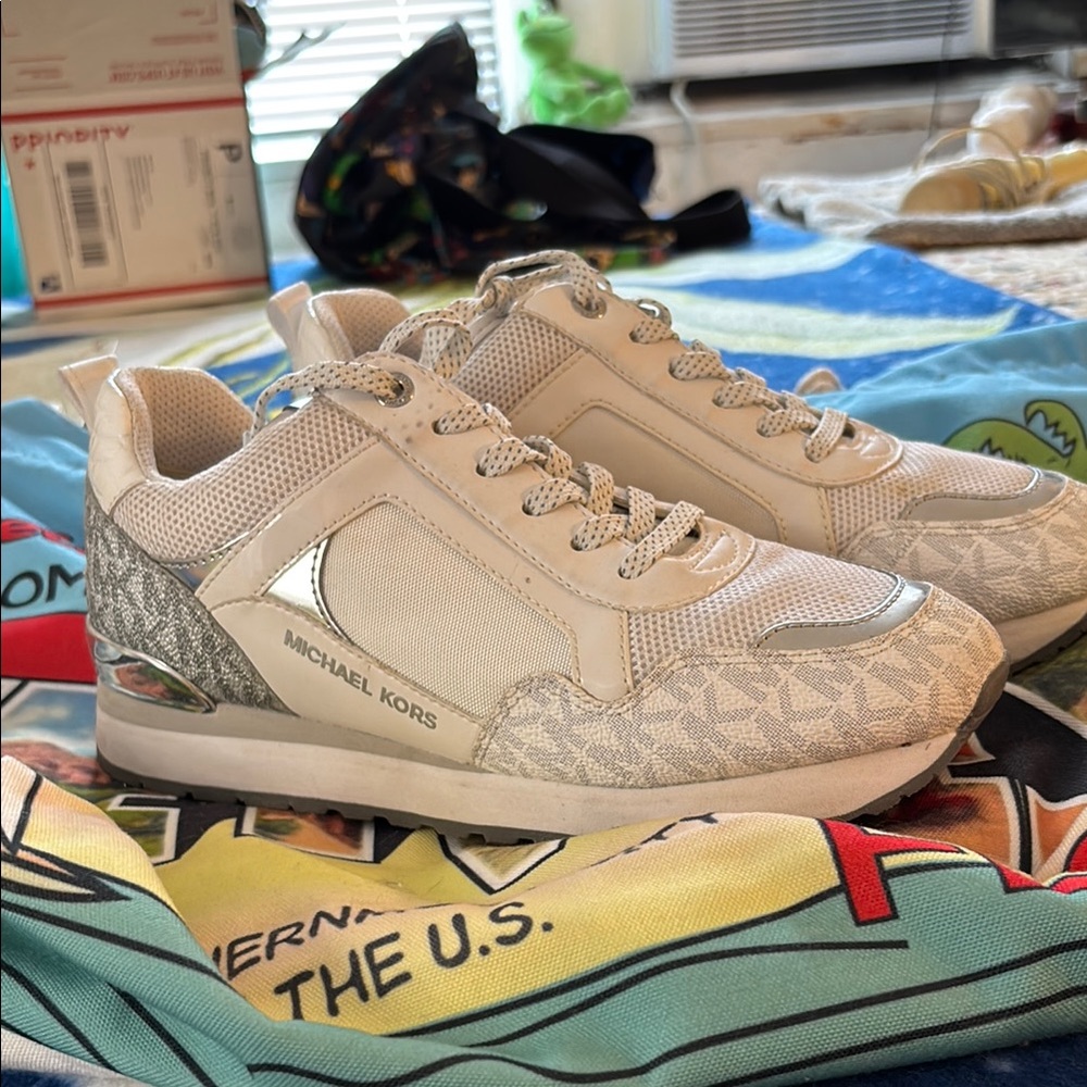 Michael Kors White and Silver Sneakers with Sleek Design